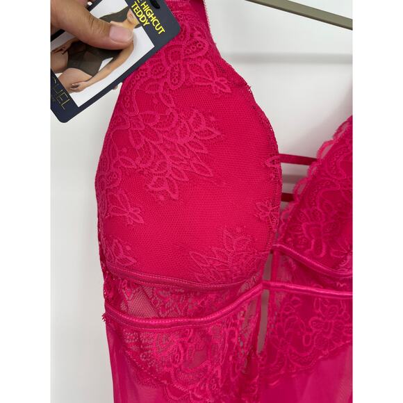 Rachel Roy Sexy Pink Lace Highcut Thong Teddy NEW Size 1X - Picture 4 of 15